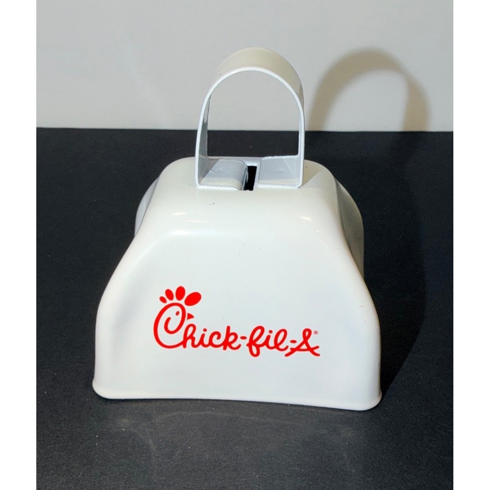 Chick-fil-A White Metal Cowbell Noisemaker Red Logo‎